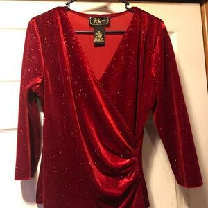 R&K Red Sparkle Wrap Top size 14